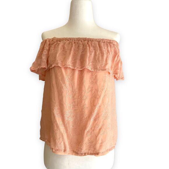 Lucky Brand Off the Shoulder Pink Top Embroidered Size Medium - Picture 4 of 8